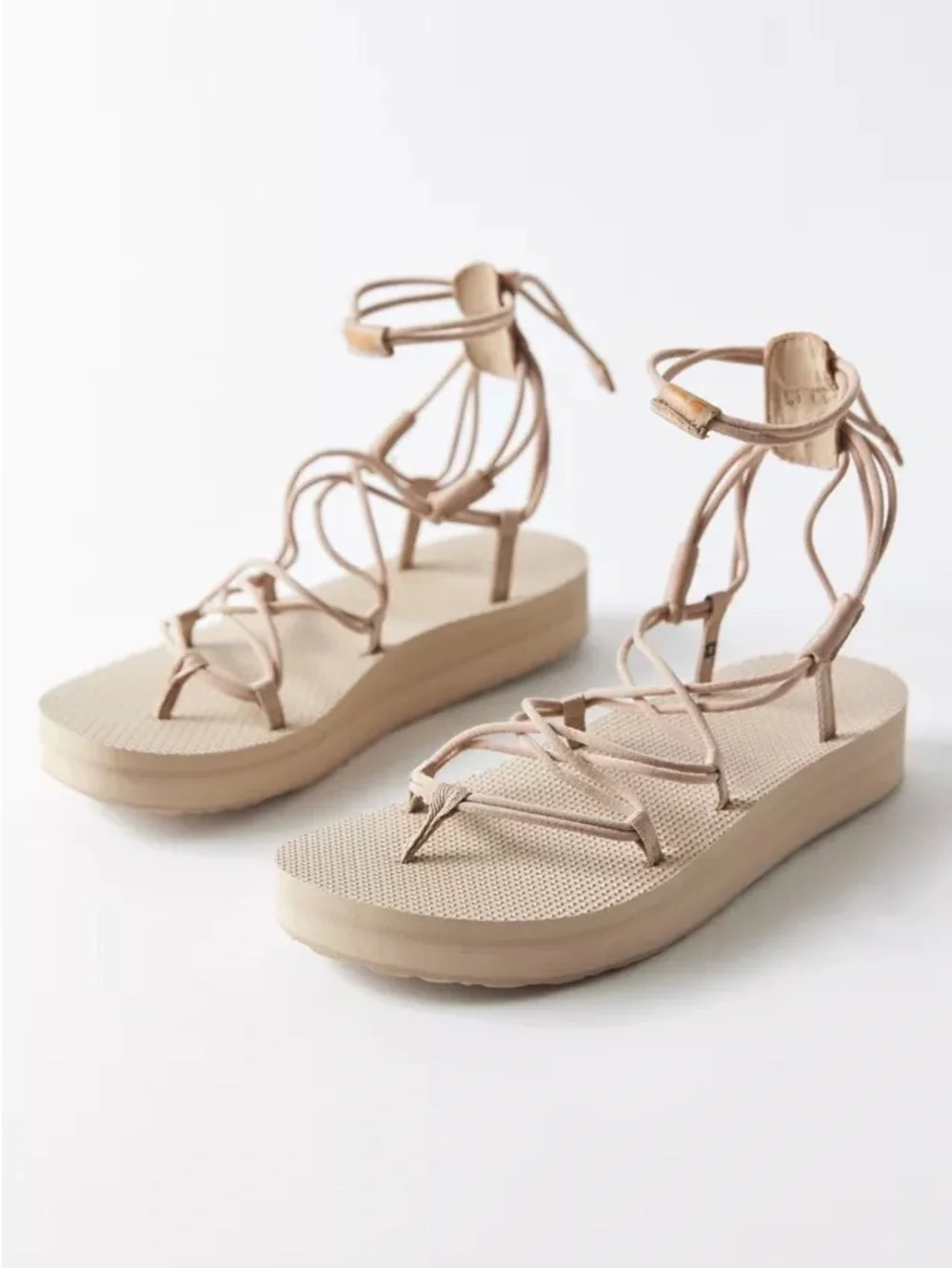 Teva Neutral Beige Lace-Up Platform Sandals for Women